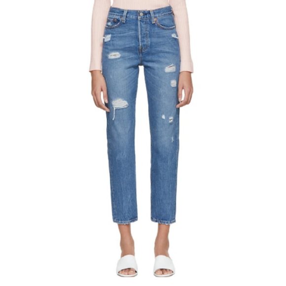 Levi's - Blue Wedgie Icon Straight Jeans In Partner in Crime Wash - Size 26 - Picture 1 of 13